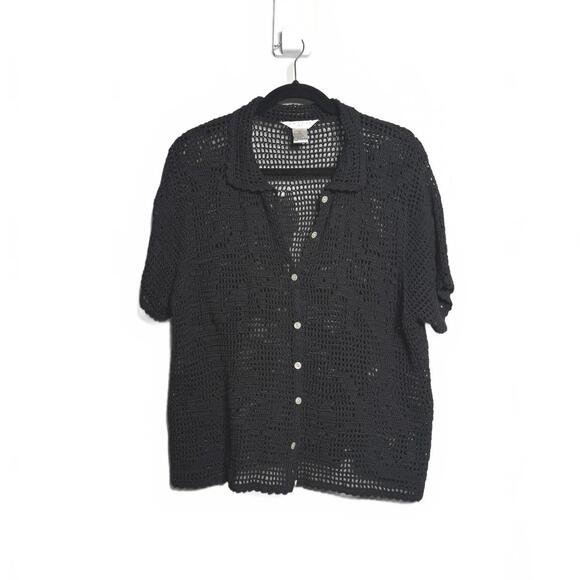Tops - Vintage Black Boho Knitted Button Up Shirt